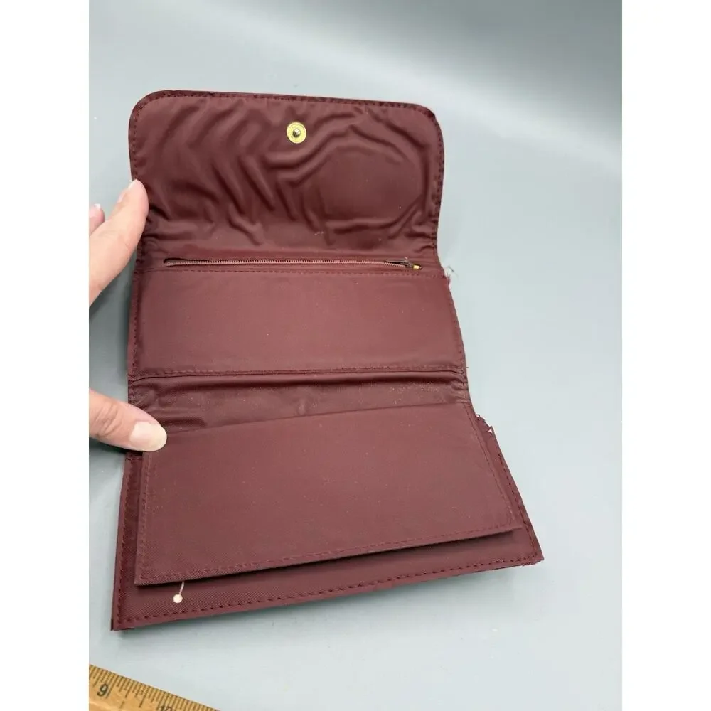 Vintage Burgundy Faux Leather Clutch Wallet Kiss Lock Coin Purse Made in Korea